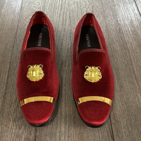 Foevtrue Velvet Gold Buckle Fashion Handmade Loafers Wine main image 8